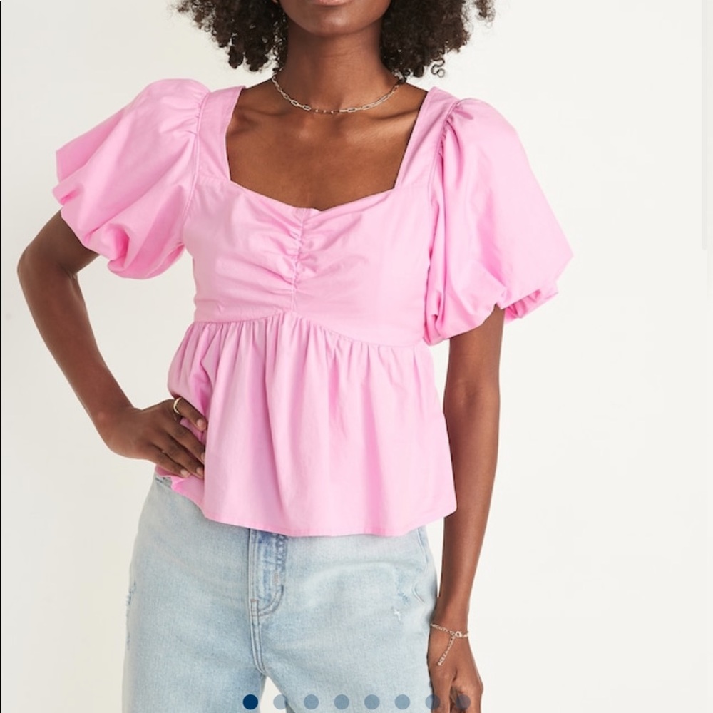 Pink Shirred Puff Sleeve Top (Size M)